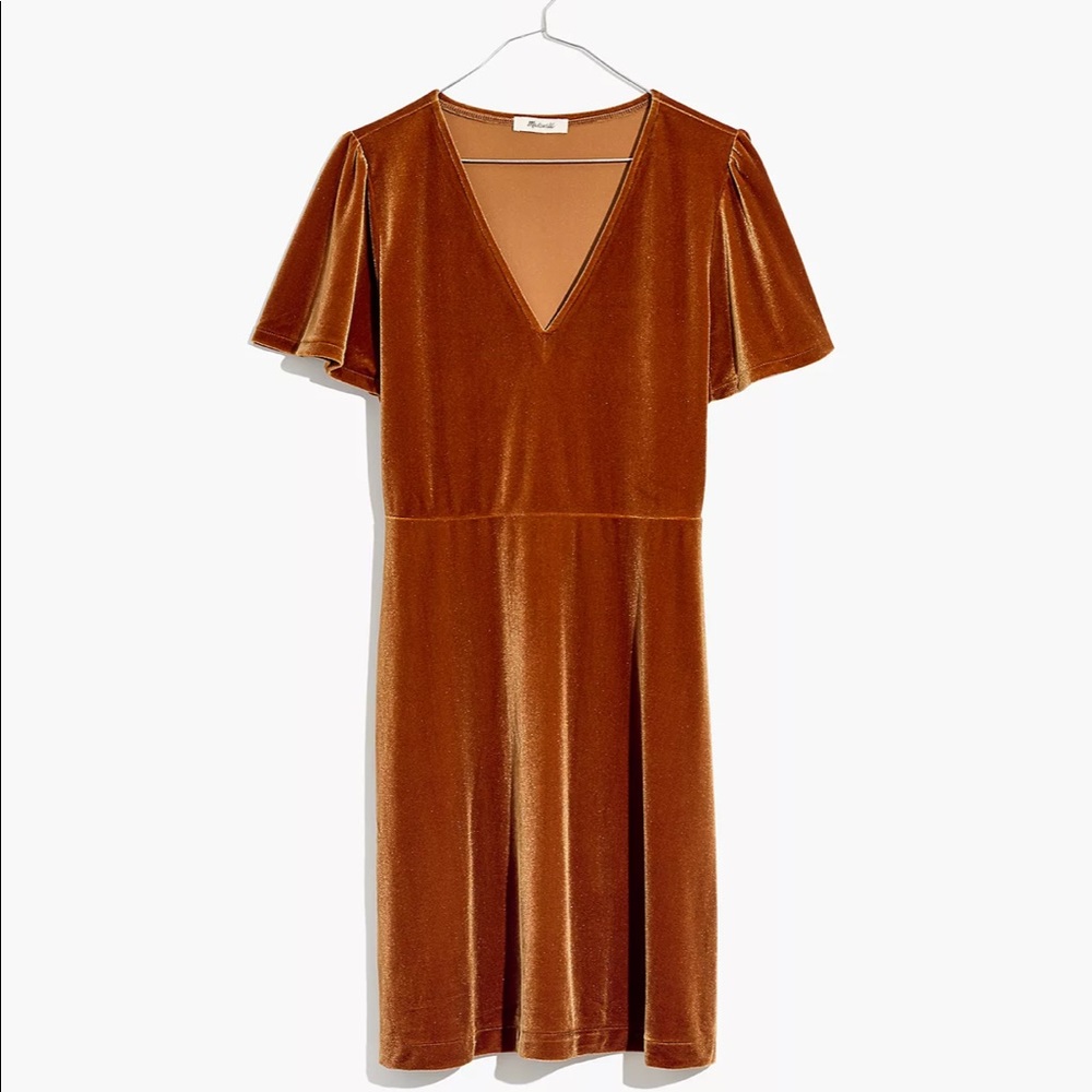 NWT Madewell Velvet V-Neck Flutter-Sleeve Dress